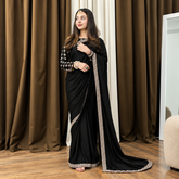 Black Embroided blouse Shamose Silk Saree (Ready to Wear)