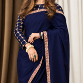 Blue Embroided blouse Shamose Silk Saree (Ready to Wear)