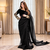 Black Embroided Regal Plum Silk Saree (Ready to Wear)