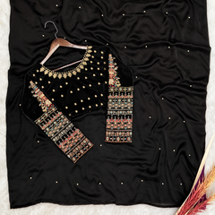 Black Embroided Regal Plum Silk Saree (Ready to Wear)