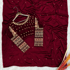 Maroon Embroided Regal Plum Silk Saree (Ready to Wear)