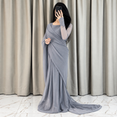 Silver Gray Majestic Saree Chiffon Saree (Ready to Wear)