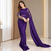 Purple Soft Zaree Embroided Royale Silk Saree (Ready to Wear)