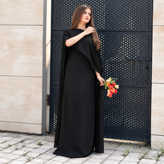 Black Chiffon Cap Shawl Maxi Style (Ready to Wear)
