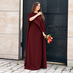 Maroon Chiffon Cap Shawl Maxi Style (Ready to Wear)