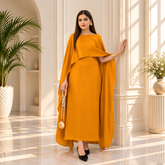 Mustrd Yellow Silk Cap Shawl Maxi Style (Ready to Wear)