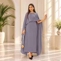Gray Silk Cap Shawl Maxi Style (Ready to Wear)