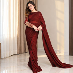 Maroon Moon Light Silk Saree (Ready to Wear)