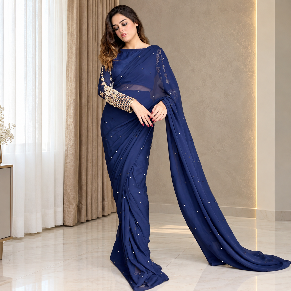 Blue Soft Zaree Embroided Royale Silk Saree (Ready to Wear)