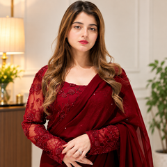Maroon organza Sapphire Signature Saree (Ready to Wear)