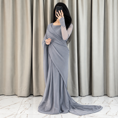 Silver Gray Majestic Saree Chiffon Saree (Ready to Wear)