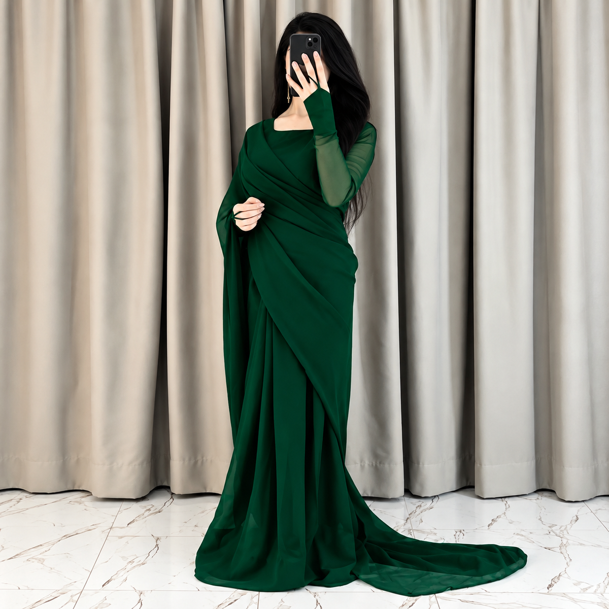 Green Majestic Saree Chiffon Saree (Ready to Wear)