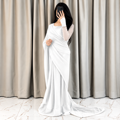 White Majestic Saree Chiffon Saree (Ready to Wear)