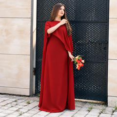 Red Chiffon Cap Shawl Maxi Style (Ready to Wear)