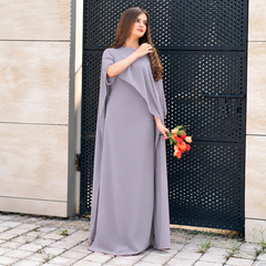 Silver Chiffon Cap Shawl Maxi Style (Ready to Wear)