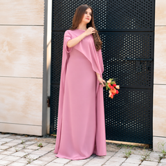 Pink Chiffon Cap Shawl Maxi Style (Ready to Wear)