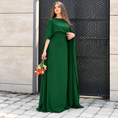 Green Chiffon Cap Shawl Maxi Style (Ready to Wear)