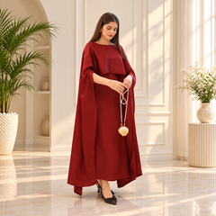 Maroon Silk Cap Shawl Maxi Style (Ready to Wear)