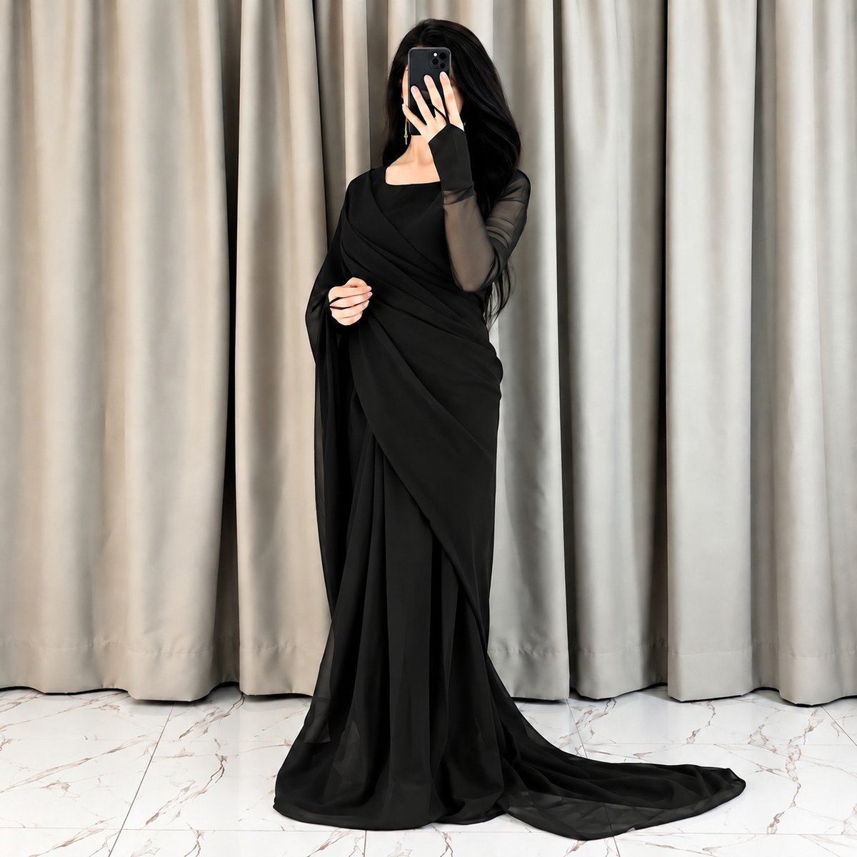 Black Majestic Saree Chiffon Saree (Ready to Wear)
